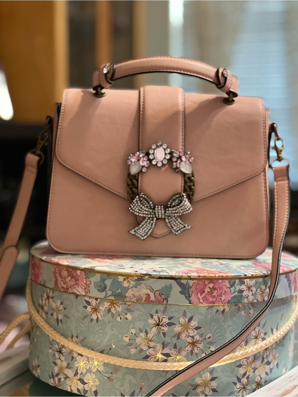 ALDO Blush Pink Embellished Top Handle Crossbody Bag